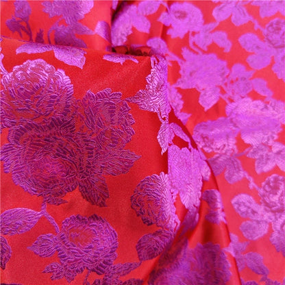 Tissu brocart de soie rouge : 145 cm de large, motif pivoine