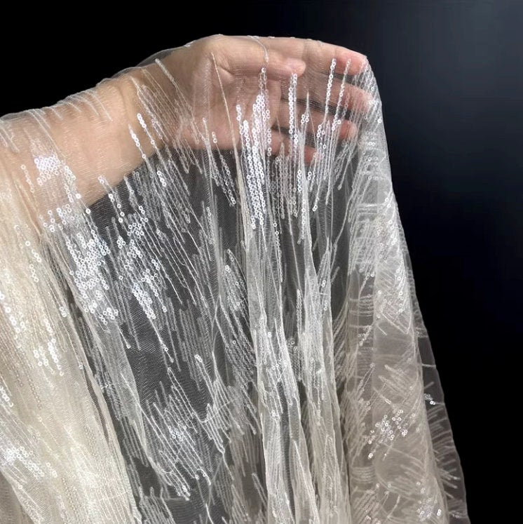 Tissu en maille pailletée, 150 cm de large, polyester transparent, pour costumes et décorations de mariage