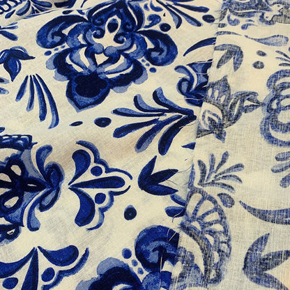Blue Floral Printed Cotton Fabric: Cheongsam Dress Sewing Material