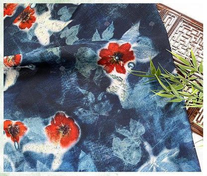 Indigo Butterfly Floral Cotton Fabric ��� Red Accent Pri" Wide