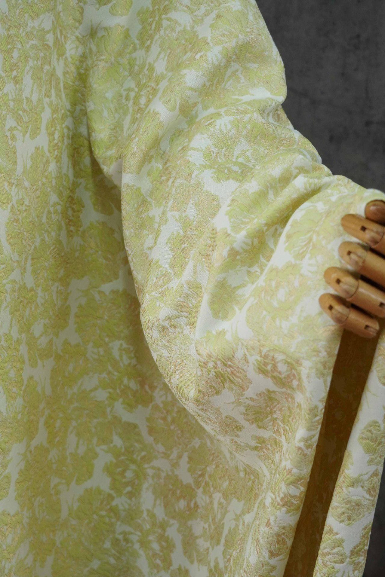 Embossed Yellow Floral Fabric ��� Abstract Woven Polyest" Wide