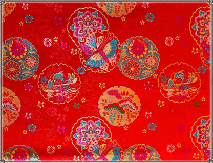 Red Butterfly Brocade Fabric: 59" Wide Silk Rayon Jacquard