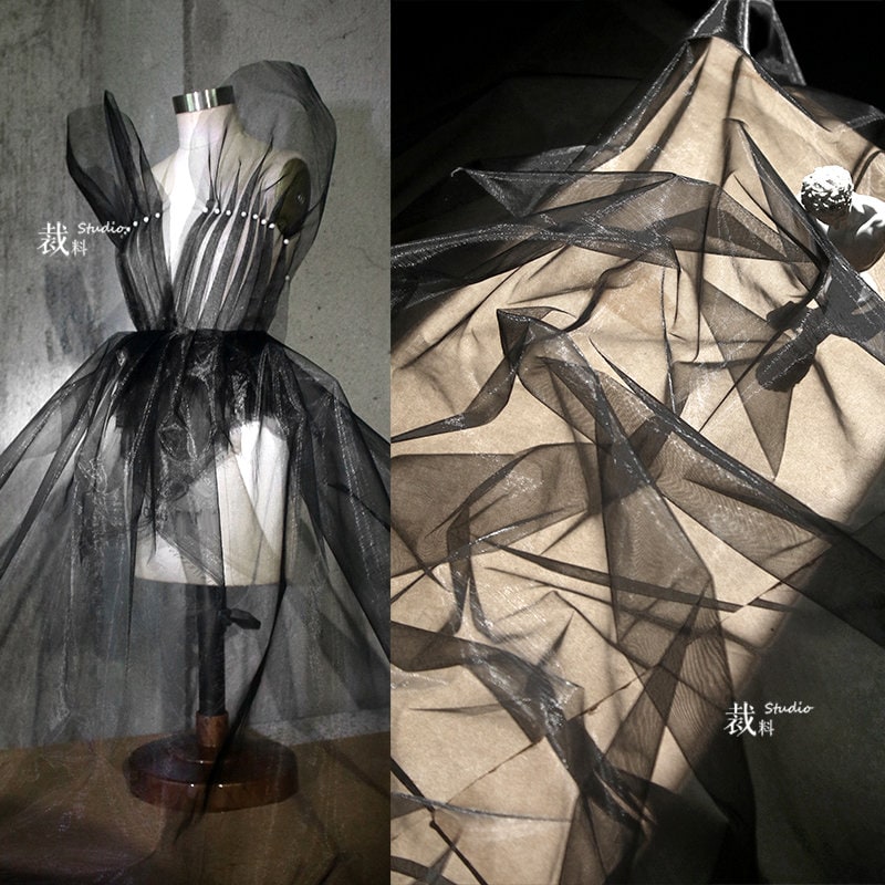 Black Organza Fabric: Sheer Glossy Mesh, Dress Skirt Material