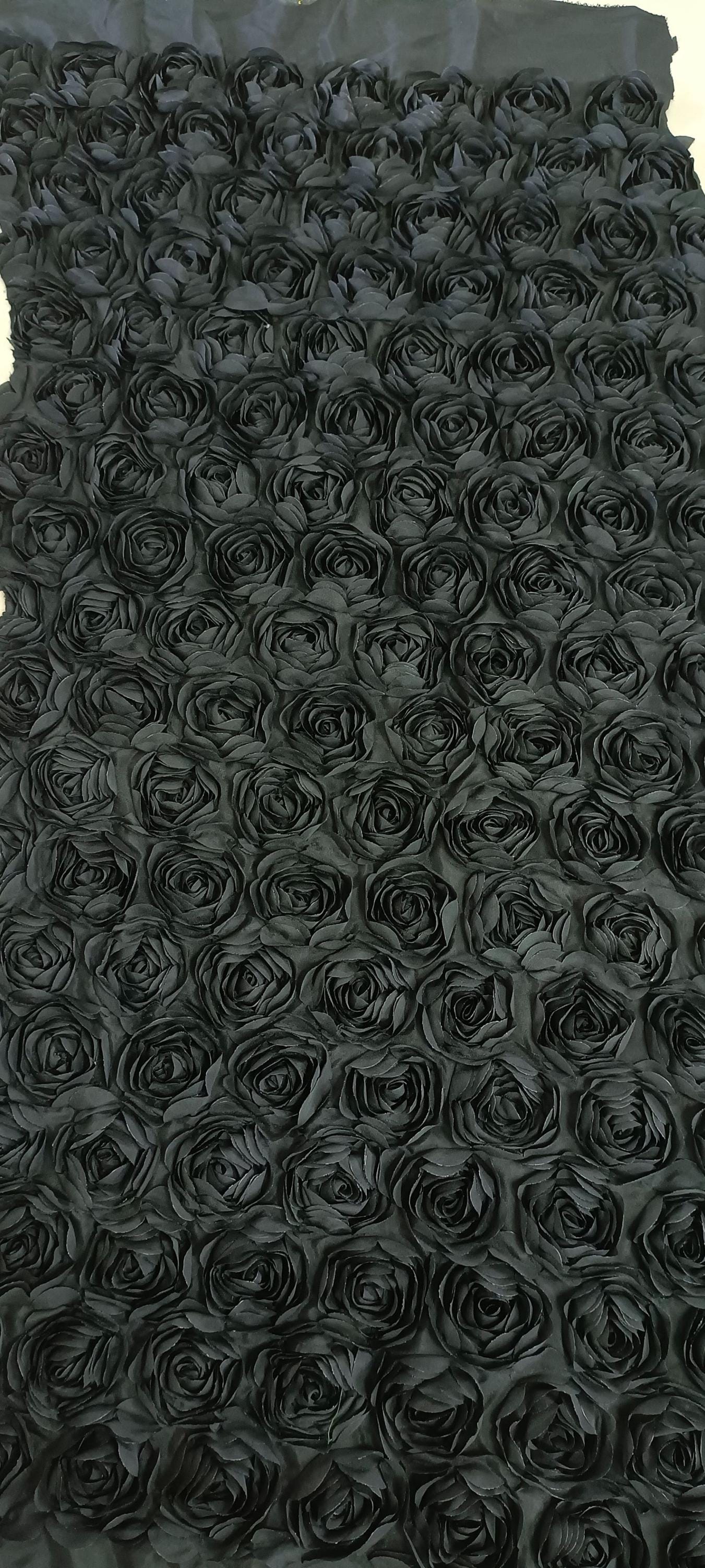 Black Rose Embroidery Fabric: 3D Floral Mesh, Bridal Veil, By The Yard
