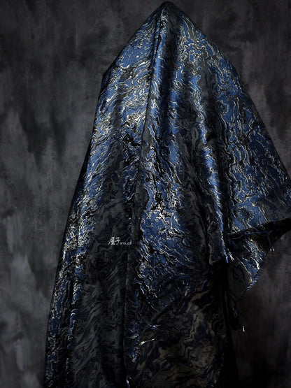 Tissu jacquard Lava Rock Ripple : bleu et or, ameublement, rideaux - 165 cm de large