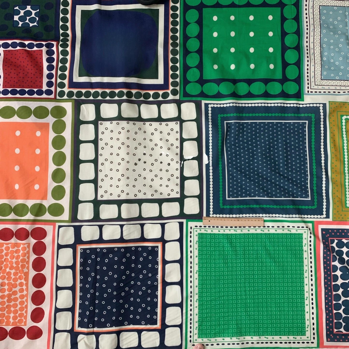 1960s Geometric Cotton Fabric: Mid-Century Modern Print, 58" Wide