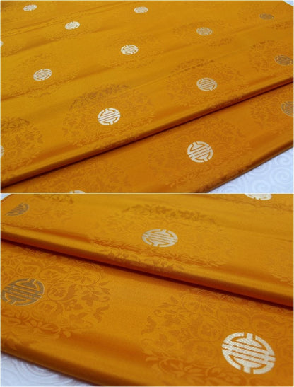 Chinese Fu Brocade Fabric: Floral Jacquard Satin, 29.5"W