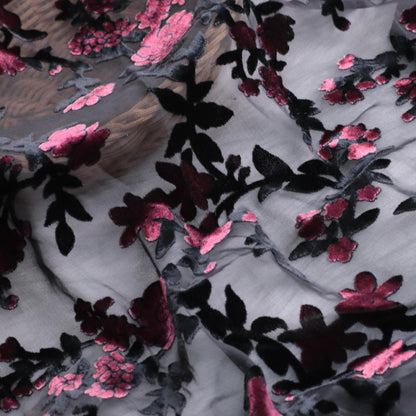 Burnout Floral Viscose Velvet Fabric: Soft Drape for Kimono, Costume
