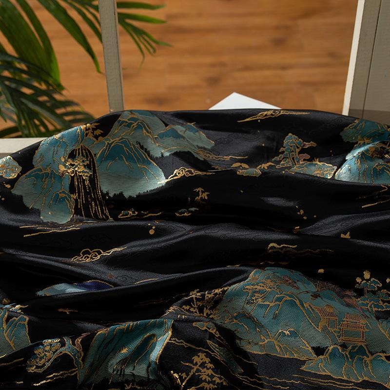 55" Landscape Painting Brocade Fabric: Emperor Tibetan Style