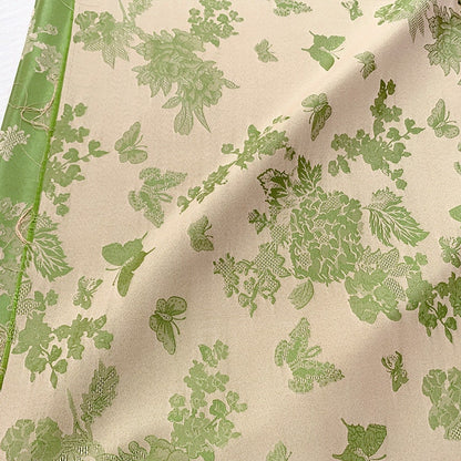 Butterfly Floral Print Fabric: Green Botanical Polyester Spandex Blend