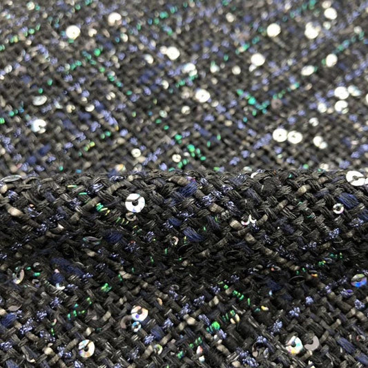 Tissu tweed à paillettes : Matière scintillante à tissage grossier - 150 cm de large
