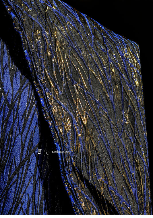 Turquoise Gold Thread Metallic Fabric: Designer Upholstery, Costume, Decor