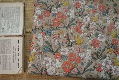 Rabbit & Mushroom Jacquard Fabric: Embossed Upholstery, 57"W