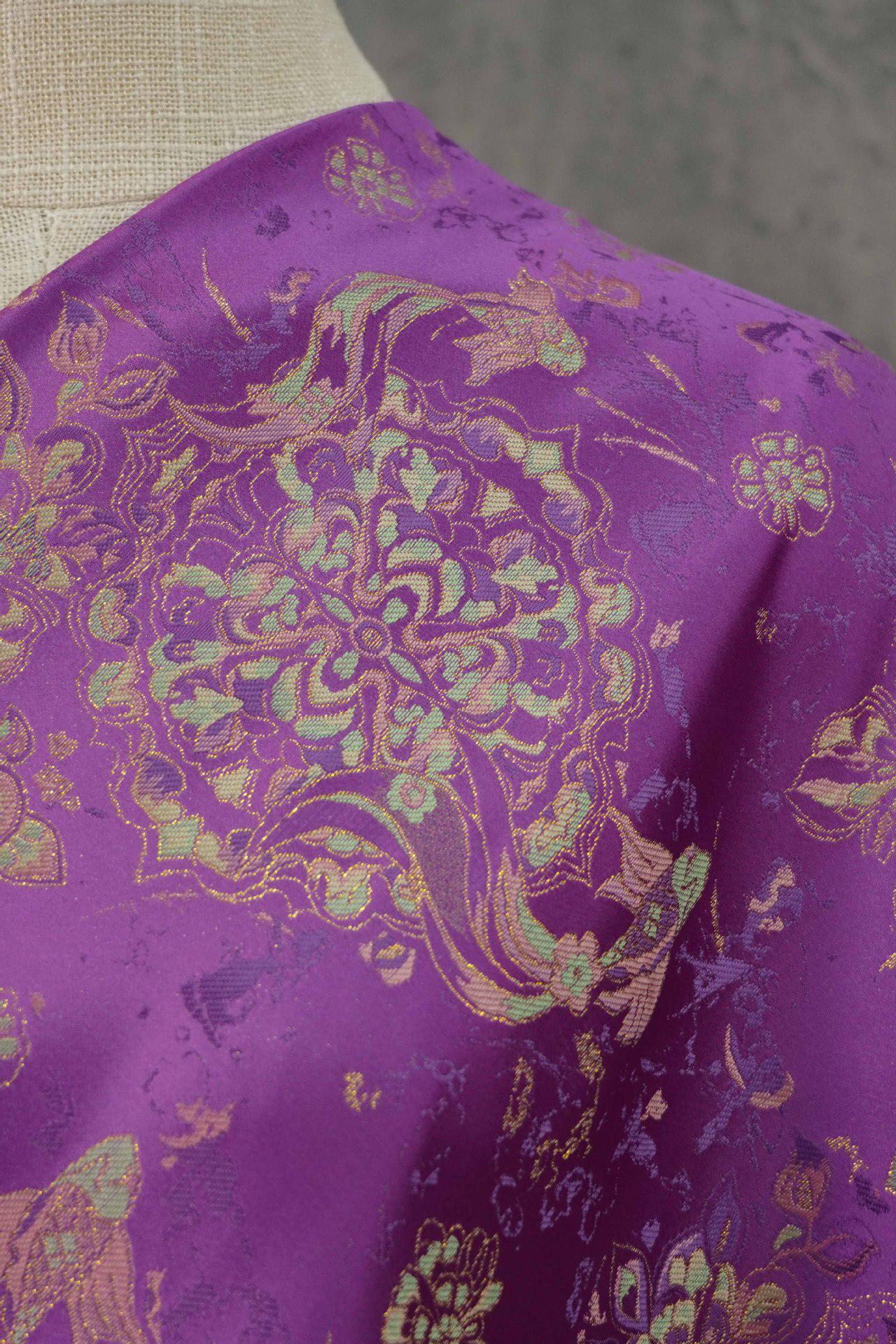 Purple Fish Jacquard Satin Brocade Fabric: Cheongsam Sewing, Home Decor
