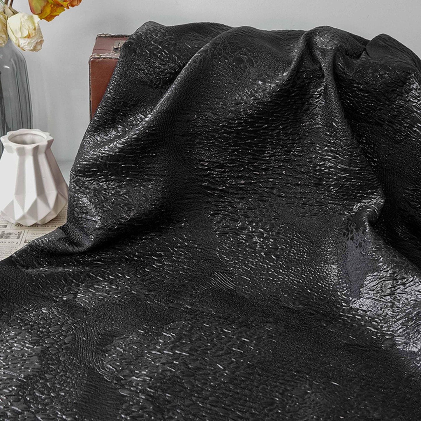 Black & Gold Jacquard Fabric: 3D Texture Upholstery, Prom Dress Sewing, 54" Wide