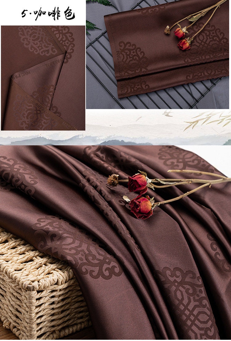 Damask Brocade Fabric: Chinese Mongolian Style Silk Rayon Blend