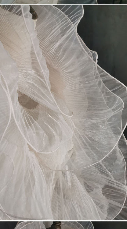 Pleated Ruffle Organza Fabric: 3D Fold, Stiff Texture, 13cm Wide