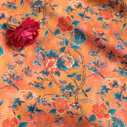 Floral Ramie Fabric: Dunhuang Style Print, 57" Wide