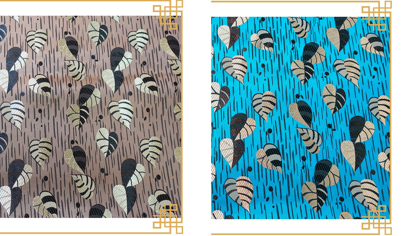Silk Brocade Fabric: Leaf Flower Design, 45" Wide - By The Meter