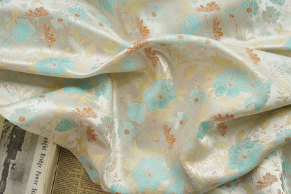 Floral Silk Brocade Fabric: Jacquard Damask for Upholstery & Costume