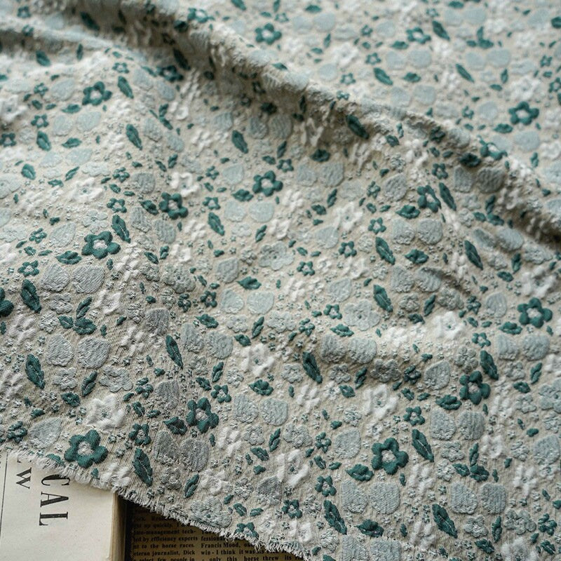 Jade Green Floral Jacquard Fabric: Embossed 3D Upholstery, Costume, Decor