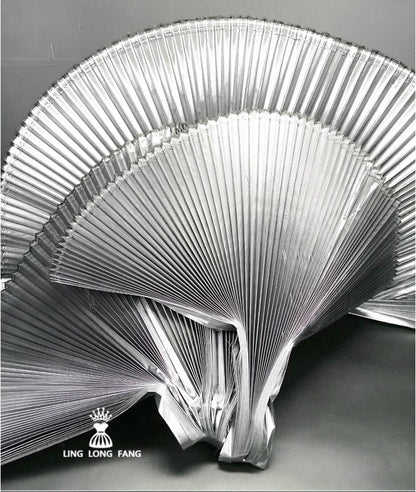 Metallic Gold Pleated Hard Yarn Fabric: 62" Wide Designer Material