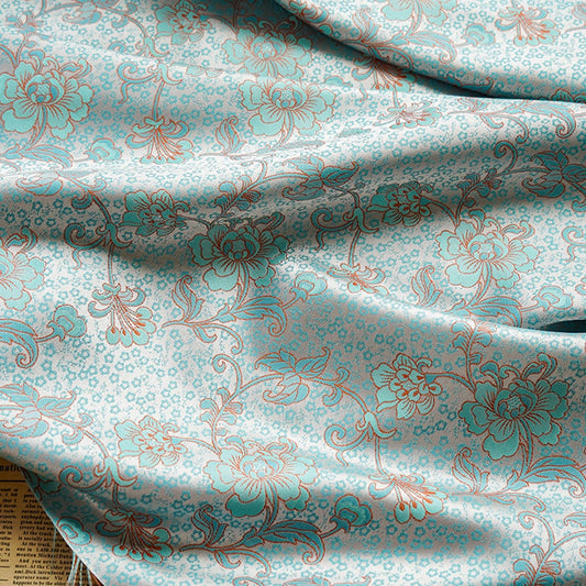 Ice Blue Floral Brocade Fabric: 59"W Chinese Style Polyester