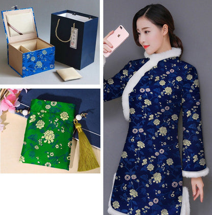 Floral Silk Brocade Fabric: Red Chinese Style Sewing Material