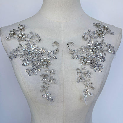 Embroidered Sequin Lace Trim: Light Ivory Bridal Applique - 11" By The Yard