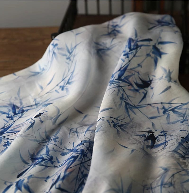 Blue Bamboo Ramie Fabric: Sustainable Home Textile, 55" Wide