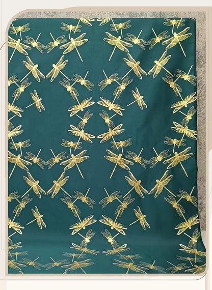 Gold Dragonfly Brocade Fabric: Elegant Cheongsam & Dress Textile