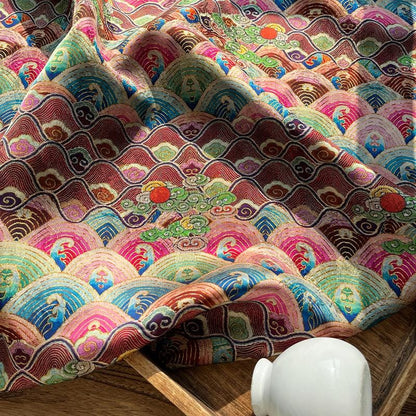 Jacquard Gambiered Canton Gauze Fabric - Xiangyun Tea Silk Brocade, 59" Wide
