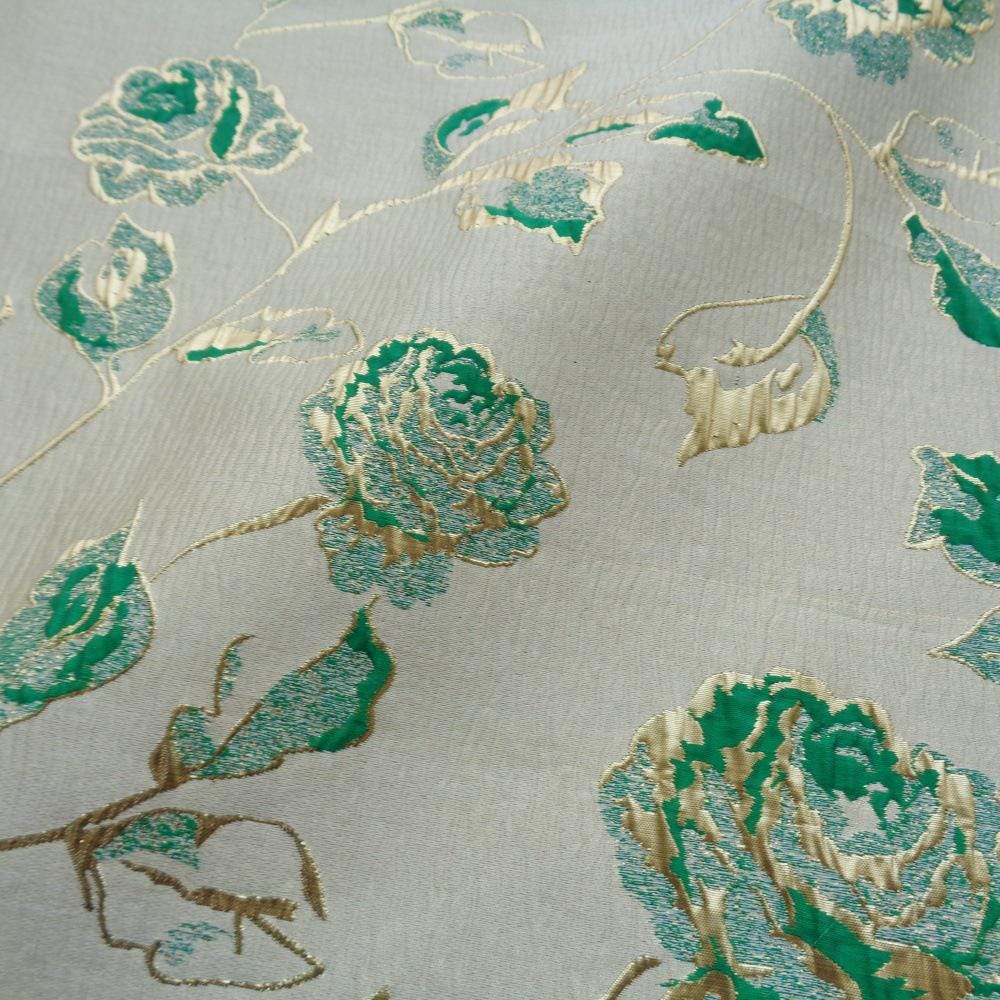 Magnolia Gold Foil Jacquard Fabric: Floral Chenille Upholstery, 56"W