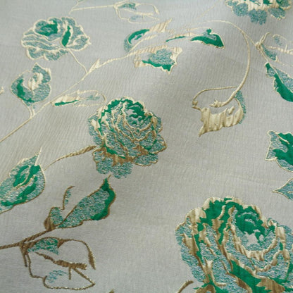 Magnolia Gold Foil Jacquard Fabric: Floral Chenille Upholstery, 56"W