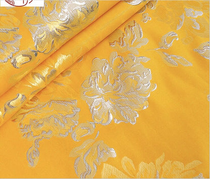 Floral Metallic Jacquard Brocade Fabric: 59"W Silk Rayon Damask