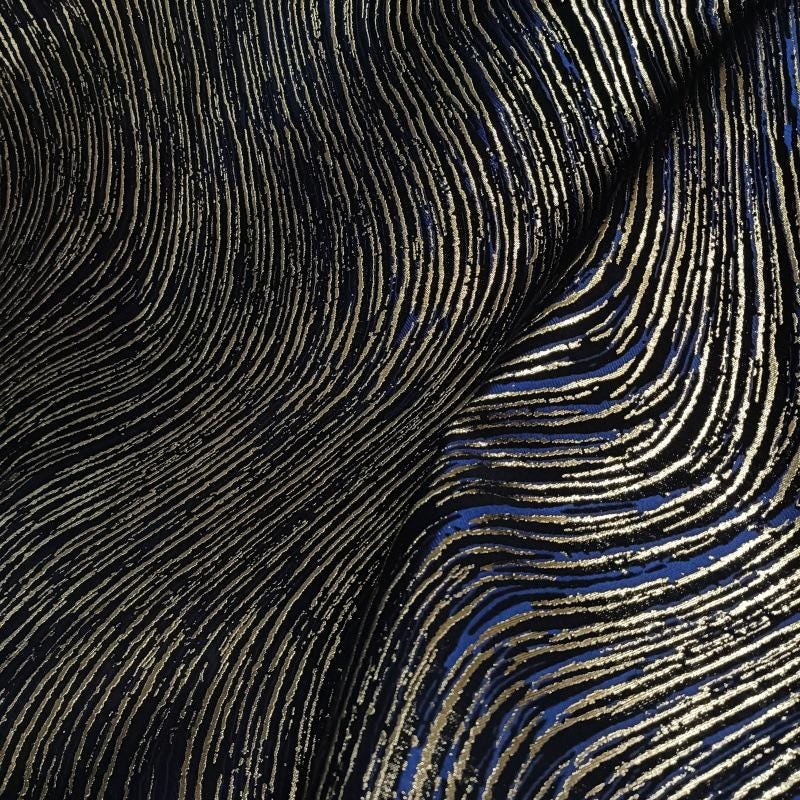 Jacquard Fabric - Ripple Texture with Gold Stripes, 60" Wide