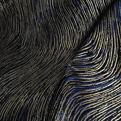 Jacquard Fabric - Ripple Texture with Gold Stripes, 60" Wide
