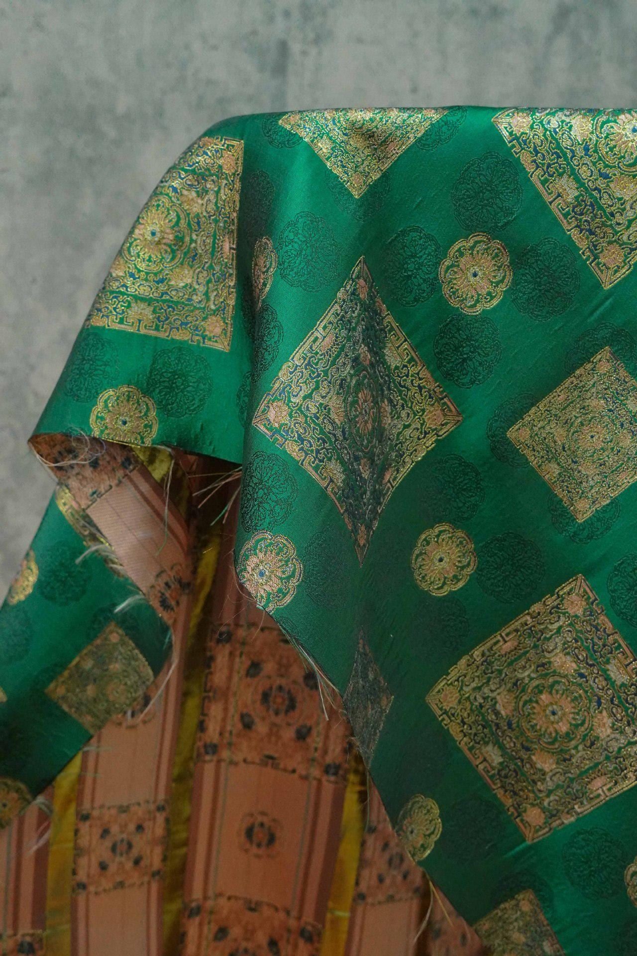 Song Brocade Fabric: 63"W Silk Rayon Blend, Tibetan Style