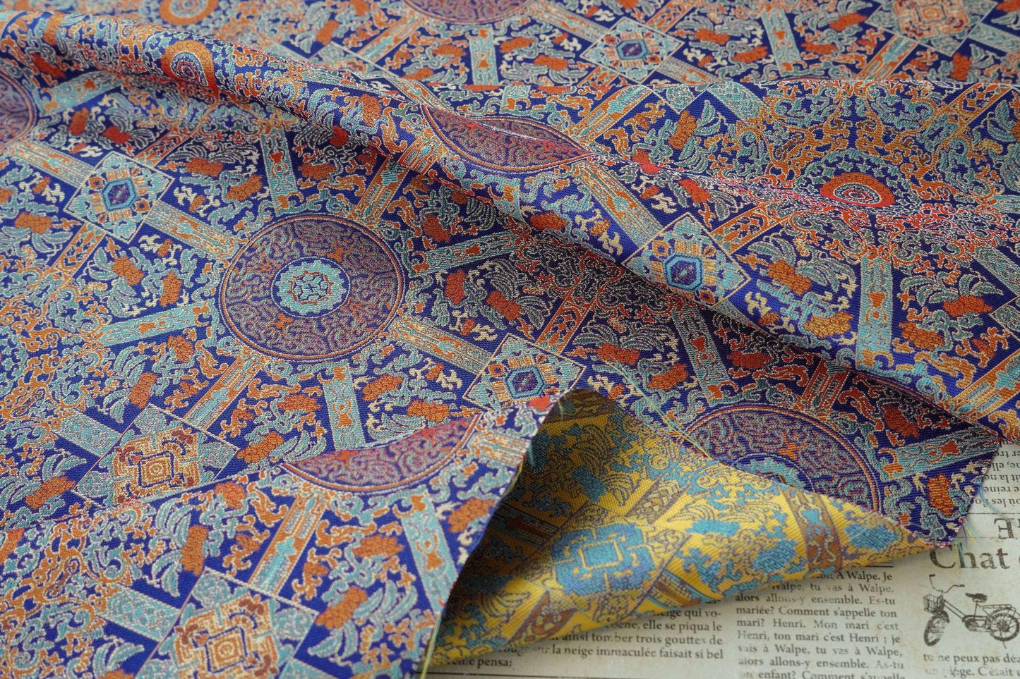 Mongolian Bada Pattern Fabric: 59"W Rayon Upholstery, Costume, Decor