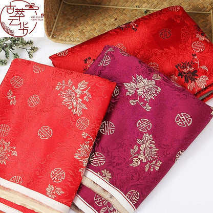 Chrysanthemum Brocade Fabric: Vintage Chinese Satin Silk (By The Meter)