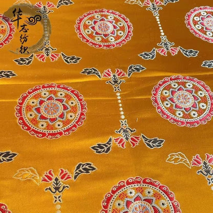 Tibetan Damask Brocade Fabric: Buddhism Inspired Rayon, 29.5"W, By The Meter