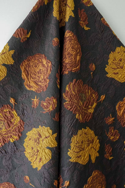 Embossed Jacquard Fabric: Retro 3D Yellow Brown Upholstery, Dress, Curtain - 53"W