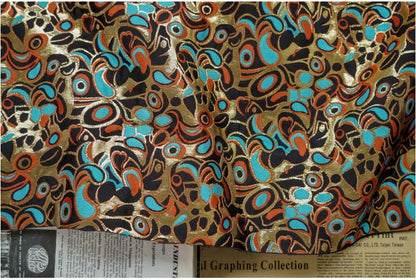 Gold Embossed Jacquard Fabric: Vintage Cashew Floral Design, 59" Wide