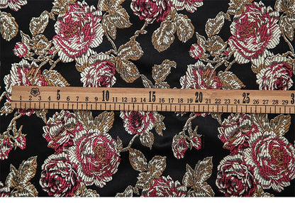 Red Peony Flower Brocade Fabric: Chinese Silk Wedding Fabric