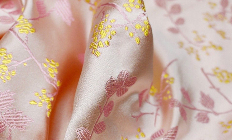 Vintage Floral Brocade Fabric: 29.5"W Silk Rayon Blend