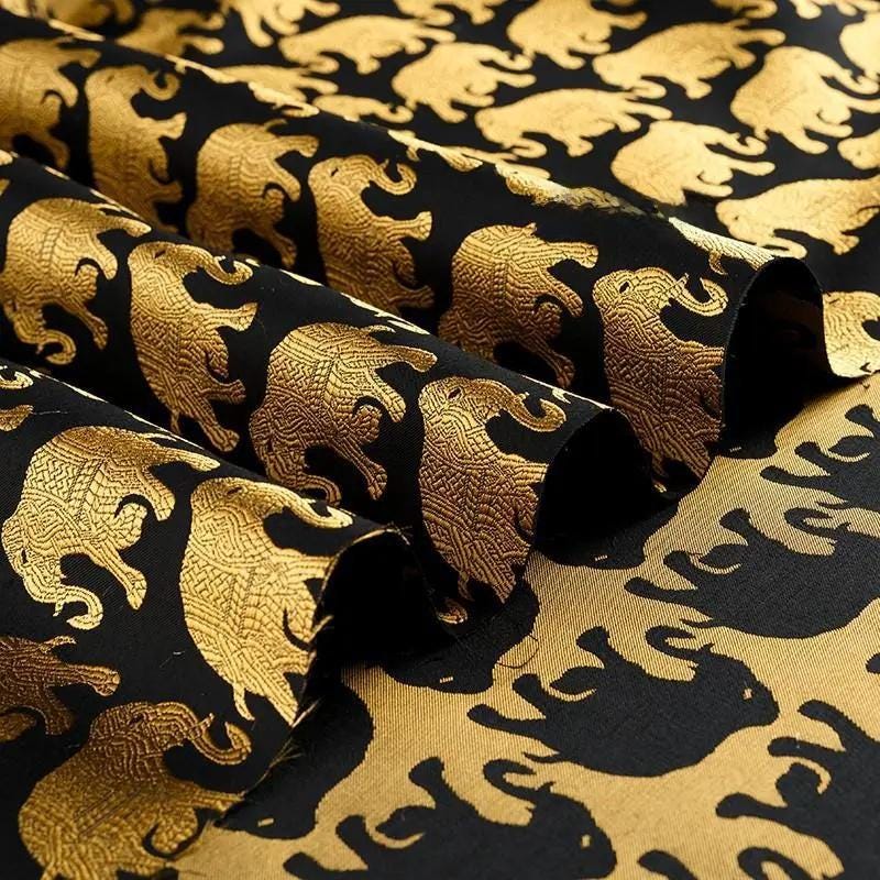 Gold Thread Elephant Jacquard Fabric: 3D Texture Upholstery, 55"W