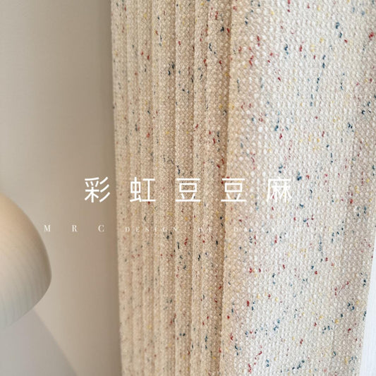 Cream Chenille Jacquard Curtain Fabric with Rainbow Dot Texture ��� Double-Sided Drapery Fabric, 114��� Height, Sold
