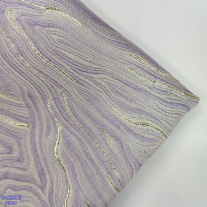 Gold & Light Blue Jacquard Fabric: 3D Texture Oil Painting Design