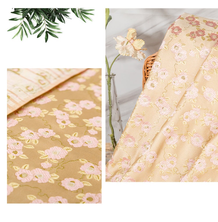 Nishijin Ori Brocade Fabric: Japanese Floral Satin, 59/29.5" Wide