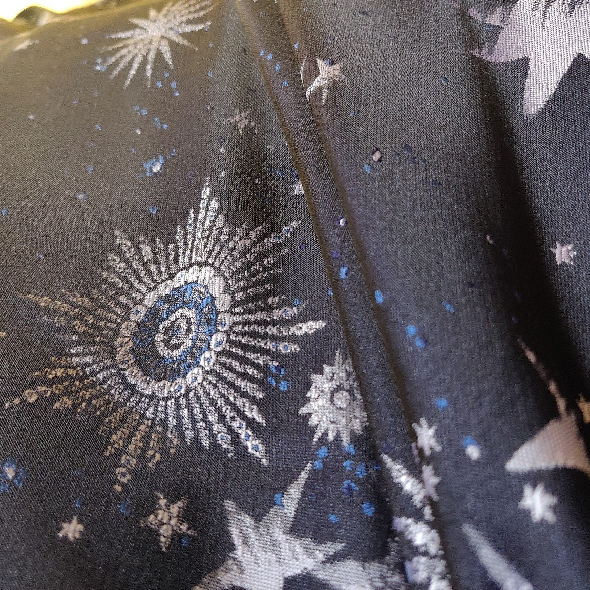Galaxy Jacquard Fabric: Dark Blue Universe Cotton Blend, 59" Wide